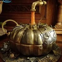 Steampunk pumpkin gravity cake