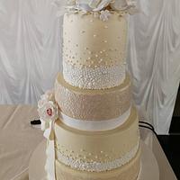 Wedding cake with white roses