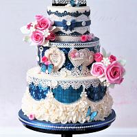 Blue shabby chic wedding cake
