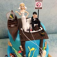 Wedding cake for a fisherman and a shoppoholic