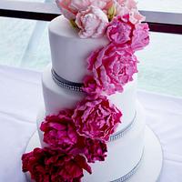 Ombre Cascading Sugar Peonies Wedding Cake
