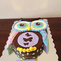 Quilted Owl 1st Birthday Cake