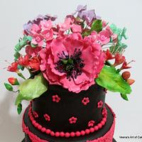 Hot Pink and Black Elegance Wedding Cake 
