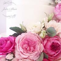 Pink Floral Cascade Wedding Cake
