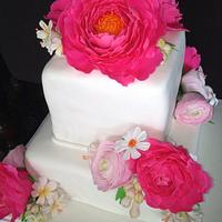 Pink Peonies and Ranunculas Cake