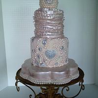 Blush pink and ivory Pearls and ruffles cake