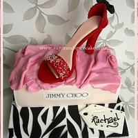 Jimmy Choo inspired open shoe box cake with fondant Stiletto - all edible