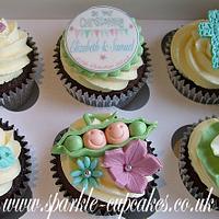 Two Peas in a Pod Christening Cake & Cupcakes
