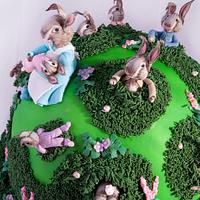 Bunny cake-Beatrix potter baby shower cake as featured in cake central magazine June 2013