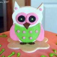 Pink and Green Owl Cake