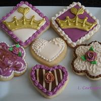 Vintage Inspired Cookies-Ivory, Brown and Fuschia.