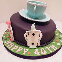 Alice in Wonderland themed 40th birthday cake