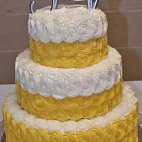 Yellow & white rosette wedding cake & sheet cake