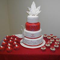 Red & white feather cake