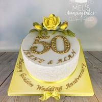 Simple Golden anniversary cake 