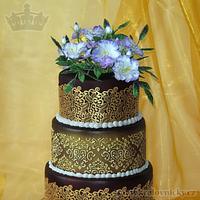 Vintage with flowers and gold lace