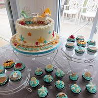 Beach Theme Wedding Shower Cake & Cupcakes