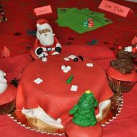 Santa and Friends Playing Bunco Cake
