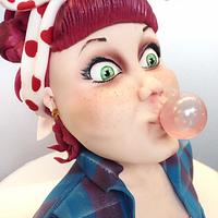 Pinup blowing bubble