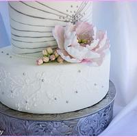 White and Silver Wedding Cake