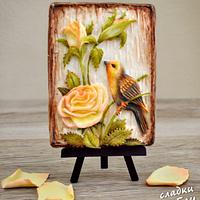 Bird with Roses - cookie 
