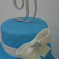 White and Blue 15th Birthday Cake