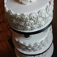 Rose Covered Modern Pillar Wedding Cake