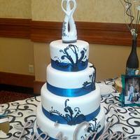 Teal and black wedding cake