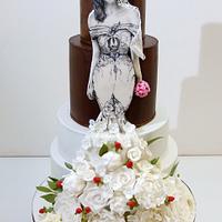 Wedding cake with hand painted bride