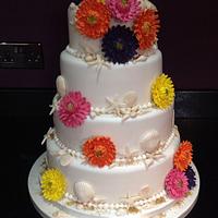 Beach themed wedding cake 