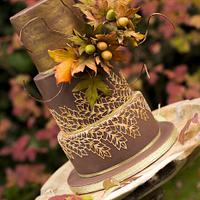 Autumn wedding cake with gold lace (winning cake at Cake Masters autumn cake competition)