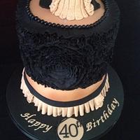 Black ruffles 40th birthday cake 