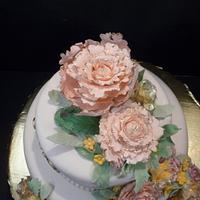 Peony Engagement Cake with Dachsund