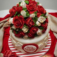 Elegant red and white birthday cake