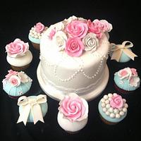 Wedding shower cake with cupcakes