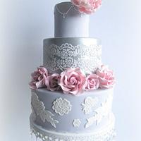 Pink and Grey Wedding Cake