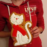 Cat on Valentine's Day gingerbread