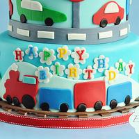 Transportation theme 1st birthday cake