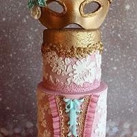 pink and gold venetian Masquerade cake