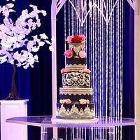 Navy and silver wedding cake