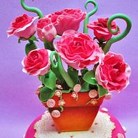 vintage pot of roses