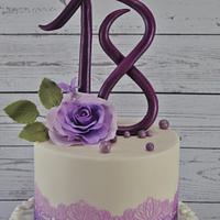 PURPLE AND RUFFLES 18TH BIRTHDAY CAKE