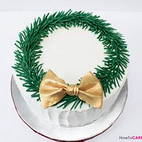 Christmas Wreath Cake with chocolate pine needles