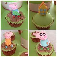 Peppa pig birthday cake and cupcakes