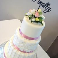 Lace & Stripes Wedding Cake