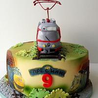 Tramcar and Chuggington trein cake