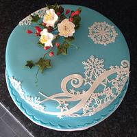 Blue and White sparkle snowflake cake 