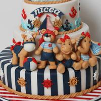 Navy themed christening cake