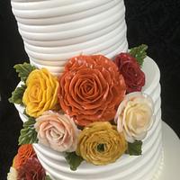 Fall roses wedding cake