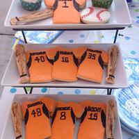Baseball themed baby shower cake and desserts